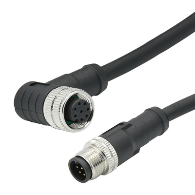 Una hembra impermeable del ángulo del conector del perno M12 del código 8 al conector de cable masculino recto