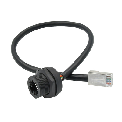 Conector impermeable negro del alambre de la prenda impermeable del conector de Ethernet de 8P8C IP67 Rj45