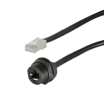 Conector impermeable negro del alambre de la prenda impermeable del conector de Ethernet de 8P8C IP67 Rj45