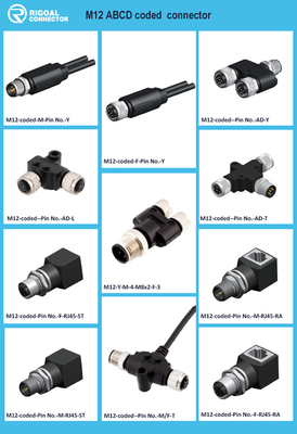 M12 Conector de agujero de alfiler de núcleo de 3/4/5/6/8/12/17 con núcleo de goma moldeada