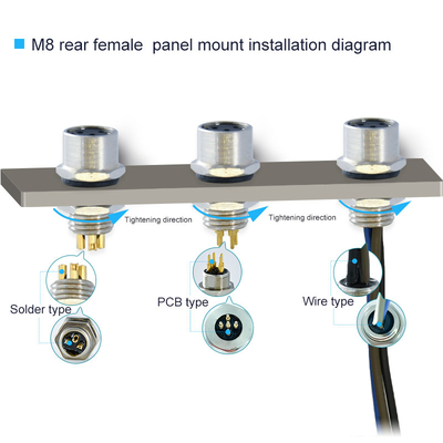 Contactos de latón y conector impermeable de corriente nominal 4A M8 para automatización industrial