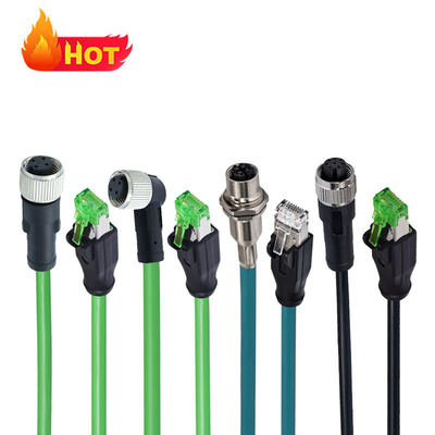 Conector impermeable M12 a RJ45 de 3 a 17 pines, código A B C D X, macho y hembra
