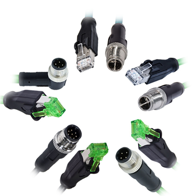 Conector impermeable M12 a RJ45 de 3 a 17 pines, código A B C D X, macho y hembra