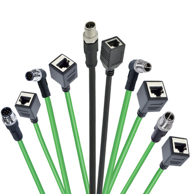 Conector impermeable M12 a RJ45 de 3 a 17 pines, código A B C D X, macho y hembra