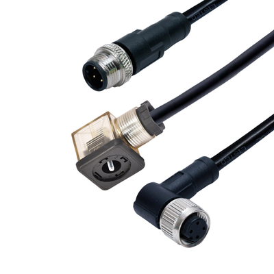 Conector M12 a válvula solenoide, impermeable IP67, tipo DIN 43650 A B C