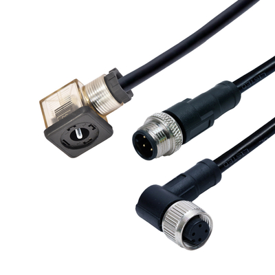 Conector M12 a válvula solenoide, impermeable IP67, tipo DIN 43650 A B C