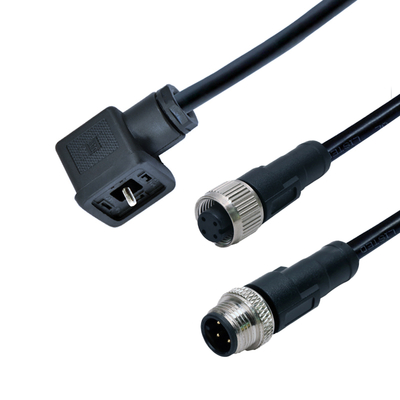 Conector M12 a válvula solenoide, impermeable IP67, tipo DIN 43650 A B C