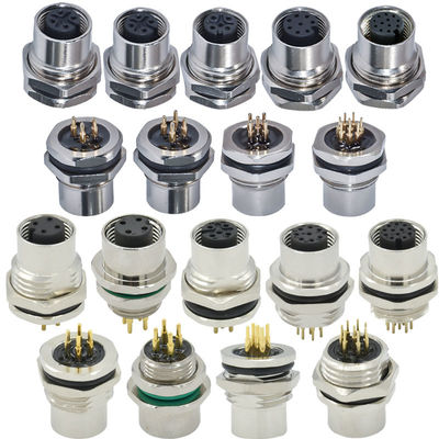 M12 Código A Conector impermeable 3-17 Pin IP67/IP68 montado en el panel DIN