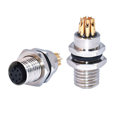 Conector circular impermeable M8 Rigoal IP67/IP68 con tensión nominal de 250V y contactos chapados en oro de latón