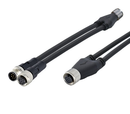 Conector de sensor circular macho M8 de 4 pines, moldeado, tipo Y, divisor, cable PUR 26AWG x 4C, cumple con IP67 para señales automotrices