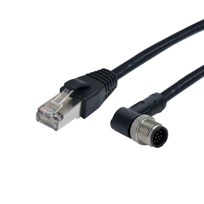 Cable industrial del conector RJ45 de Ethernet de Cat5e a M12 conector hembra del moldeado de 90 grados