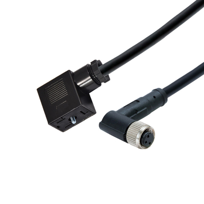 M12 conector femenino impermeable de 90 grados del moldeado 3pins al tipo B de la válvula electromagnética