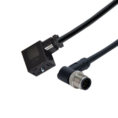 M12 conector femenino impermeable de 90 grados del moldeado 3pins al tipo B de la válvula electromagnética