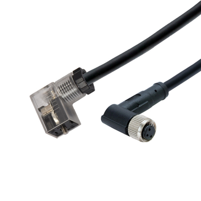 Tipo C de la válvula electromagnética del LED M12 a la prenda impermeable 3pins cable moldeado 90 grados del conector hembra