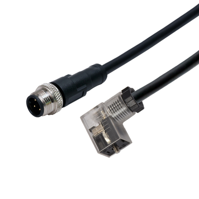 El código de M12 8pins A moldeó el cable impermeable masculino del conector al tipo enchufe de la válvula electromagnética del LED de C