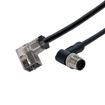 El código de M12 8pins A moldeó el cable impermeable masculino del conector al tipo enchufe de la válvula electromagnética del LED de C