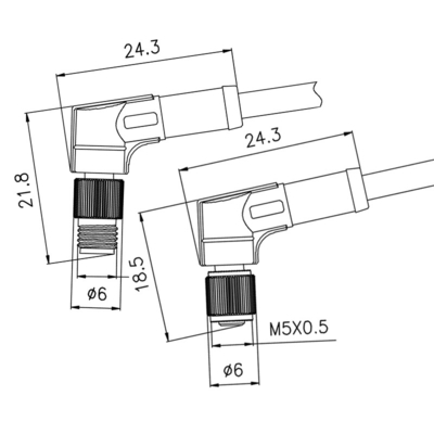 M5 impermeabilizan 3 Pin Male Female Connector Left/a la asamblea de cable que moldea de ángulo recto