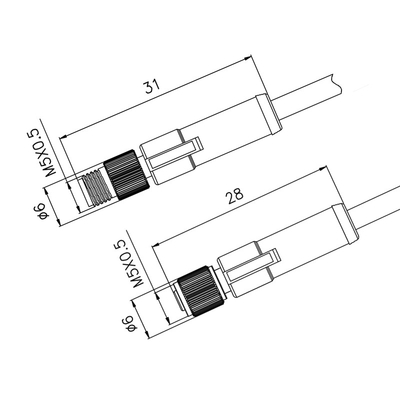 M5 impermeabilizan 3 Pin Male Female Connector Left/a la asamblea de cable que moldea de ángulo recto
