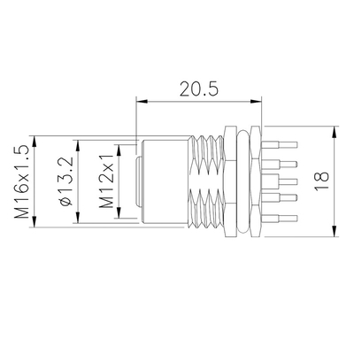 Tablero recto de la instalación del conector de la prenda impermeable del soporte del panel del perno M12 del varón 8 después de terminales del PWB