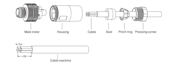 4P conector conectable plástico de Wireable de la asamblea de campo del conector de la prenda impermeable del varón M8