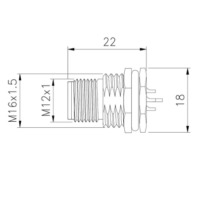 tipo impermeable zócalo masculino de la soldadura del soporte del panel trasero del panel de conector de 5P M12 del metal IP67