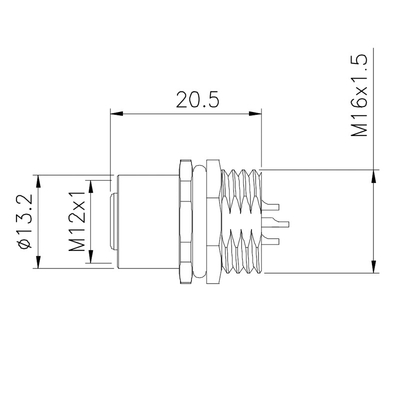 Zócalo masculino 5p de la nuez del código del IP 67 M12 A de la soldadura del tablero del soporte delantero del panel para el sensor/el barco/la industria