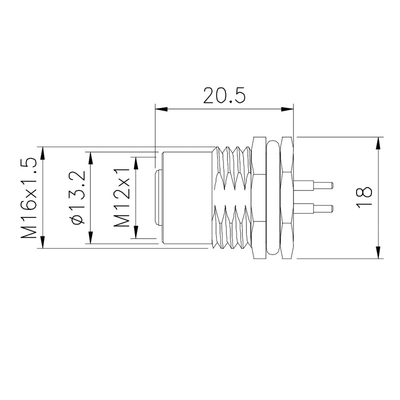 Prenda impermeable del cobre 1.5A del conector del soporte del panel de CuZn TPU PA66 4p M12
