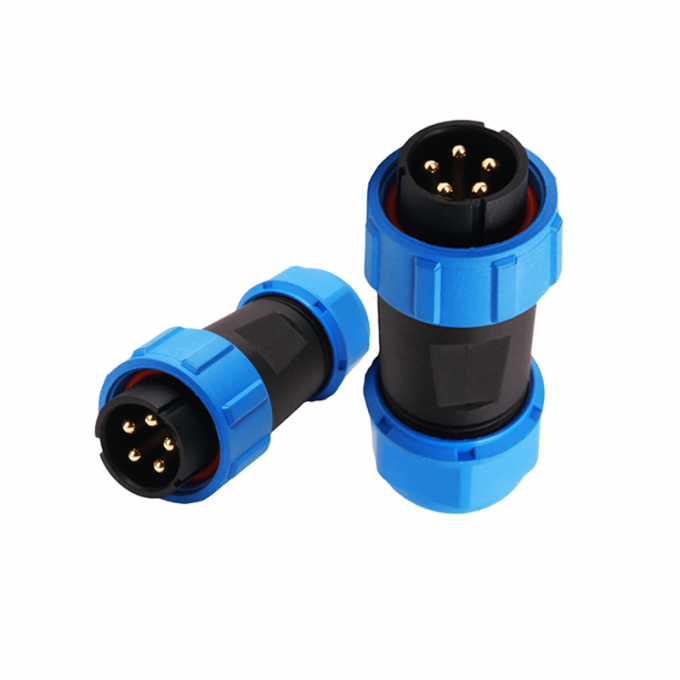 El cable en línea de los conectores plásticos circulares de la prenda impermeable IP68 tapa el contacto de cobre amarillo 2